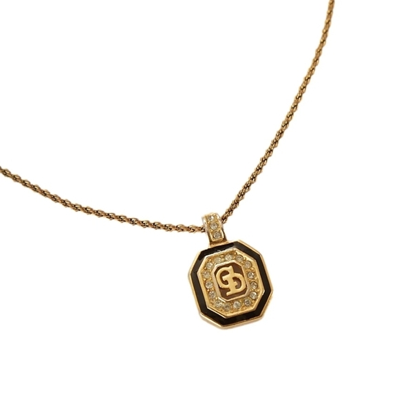 RARE Christian Dior Crystal and Black Pendant Necklace - Picture 1 of 14